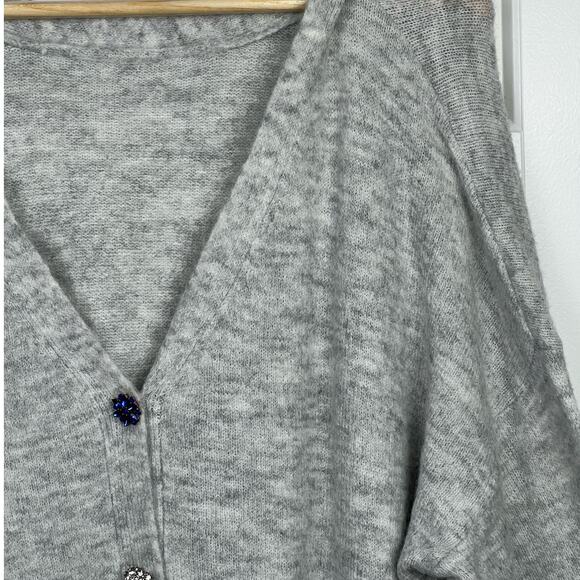 Lightweight Soft Heather Gray Colorful Jeweled Button Up Cardigan XL - Picture 5 of 10